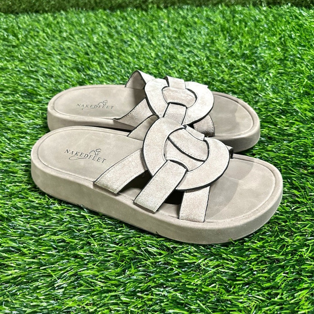 Naked Feet Women's Gray Suede Slip-On Slide Sandals Solid Casual 6.5M Excellent